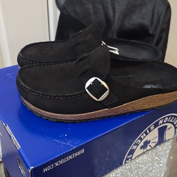 Birkenstock Buckley Suede Leather Clogs- Black - Picture 13 of 16